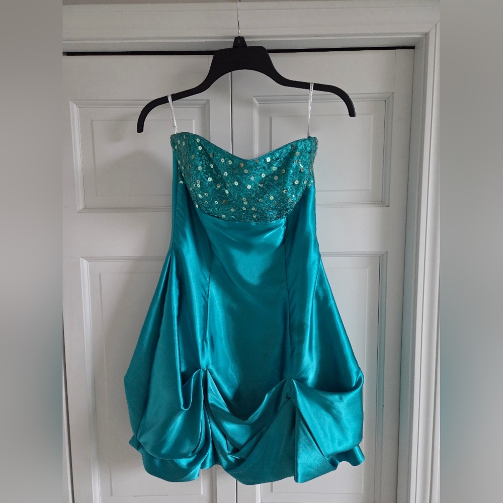 Jessica McClintock Teal Sequin Prom Dress